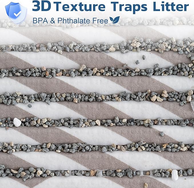 Extra Large Cat Litter Mat, 40x25 Inch Trimable & Soft Foam Pad, Leak-Proof & Non-Slip Bottom, Machine Washable, Scatter Control for Litter Box Area (Beige Geo)