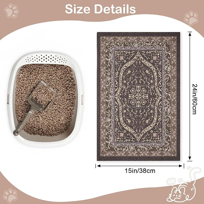 Bienbee Cat Litter Mat,24" x 15" Waterproof Litter Box Mat Litters Rug with Non-Slip Bottom, Easy to Clean Litter Trapping Mat for Cat,Black-Brown Datura M
