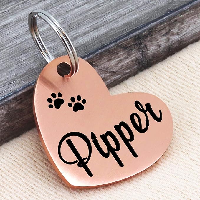 Ultra Joys Custom, Personalized Pet ID Tag, for Dogs, Brushed Stainless Steel Heart Dog Tag Rose Gold Medium