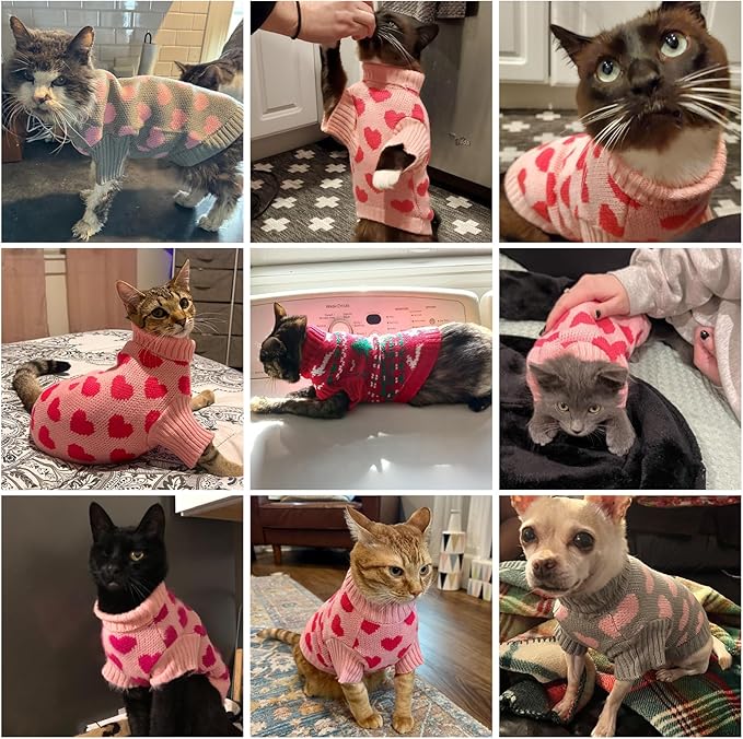 KOOLTAIL Cat Sweater Turtleneck- Soft Knit Cat Christmas Sweaters for Cats Only, Elk Christmas Tree Pattern Thick Warm Cold Weather Pet Clothes Outfit for Small Medium Large Size Kitten Puppy Red L
