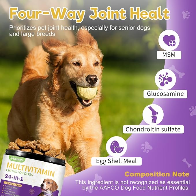 Dog Multivitamin Supplement for Dogs Vitamins Chewable Contain Glucosamine, Vitamin, Probiotics, Omega-3 for Puppy Supplies Skin Coat, Heart, Hips & Joints, Digestion & Immune System 120pcs