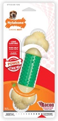 Nylabone Double Action Bone Power Chew Toy for Dogs, Rubber Dog Toys for Moderate & Aggressive Chewers, Bacon Flavor, Medium - Up to 35 lbs, 1 Count