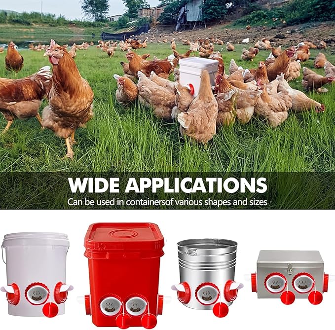 Chicken Feeder & Waterer Combo Kit – 8 Pack Total (4 Automatic Feeder Cups + 4 Waterer Dishes) for Buckets & Bins, No Waste Rainproof DIY System for Hens, Ducks & Other Poultry