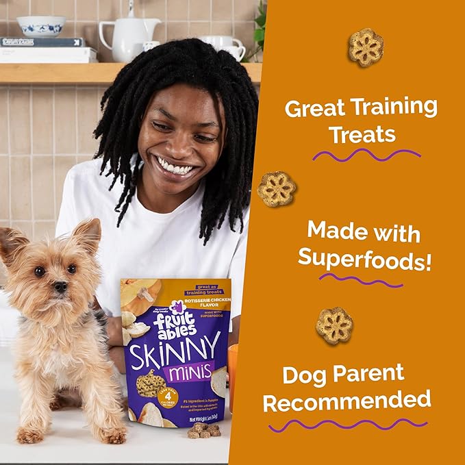 Fruitables Skinny Minis Dog Treats, Healthy Pumpkin Treat for Dogs, Low Calorie & Delicious, Puppy Training, No Wheat, Corn or Soy, Made in the USA, Rotisserie Chicken Flavor, 5oz