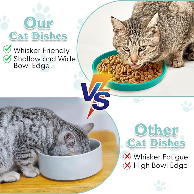 Silicone Cat Food Bowl Shallow Dishes 5.9in Wide Cats Bowls Set of 2 Kitty Plates Relief Whisker Fatigue Puppy Feeding Bowl for Dry Food and Wet Food Indoor (Round Pink)