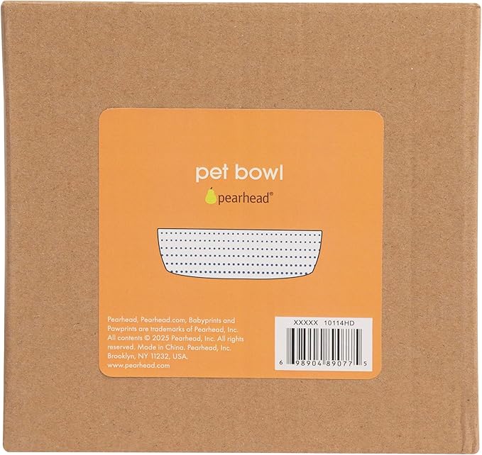 Pearhead Ceramic Cat Bowl for Food and Water, Whisker Fatigue Shallow Wide Cat Food Bowl, Heavyweight Non Slip Non Tip Pet Dish, Modern White Cat Bowl with Blue Dot Design