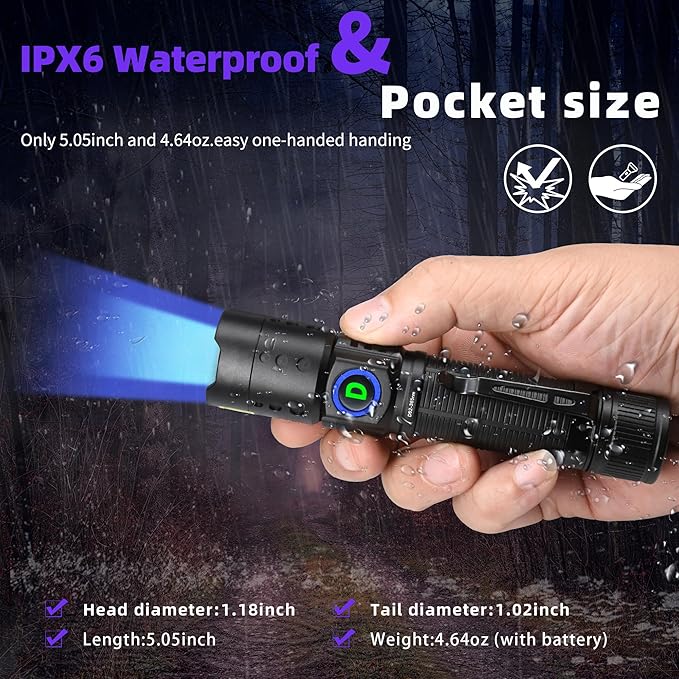 DARKDAWN UV Flashlight 365nm Blacklight ，Mini USB-C Rechargeable LED with Black Mirror, Woods Lamp Powerful Fluorescent Portable Detector for Pet Urine Stains, Anti-counterfeiting Identification
