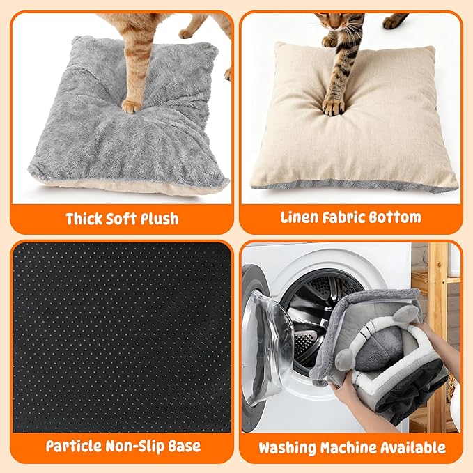 FHTONGE Heated Cat Bed House with Timer Temp Adjustment, Thermal Enclosed Kitten Beds Hideaway Machine Washable, Self-Warming Cozy Pet Nest Covered Beds Cave for Indoor Kitten Old Cat Puppy Small Dog