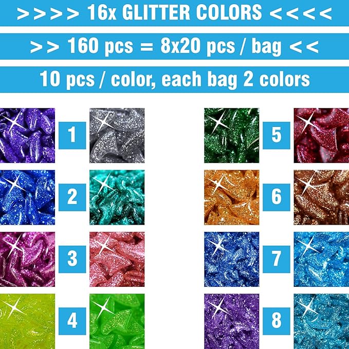 joyous 16x Glitter Colors / 160 pcs | Cat Nail Caps | Cat Claw Covers with Adhesives and Applicators (L)