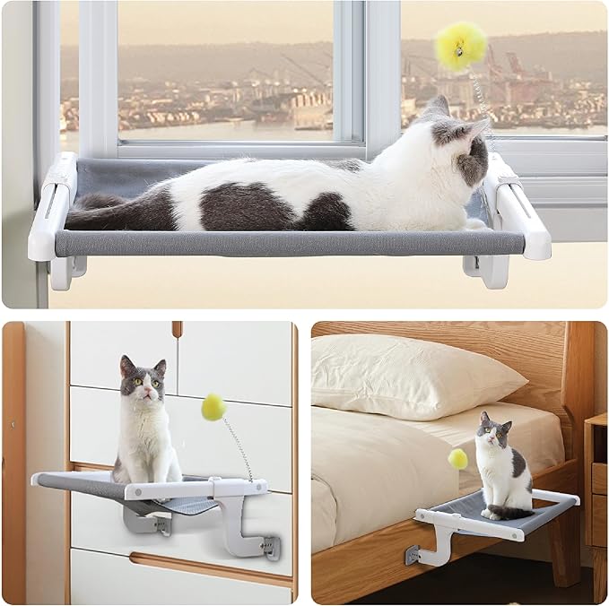 SVD.PET Cat Window Perch, Cat Hammock Window Seat with Sturdy Metal Frame for Large Cats and Kittens, Easy to Adjust for Windows & Bedsides, No Suction Cup No Drilling