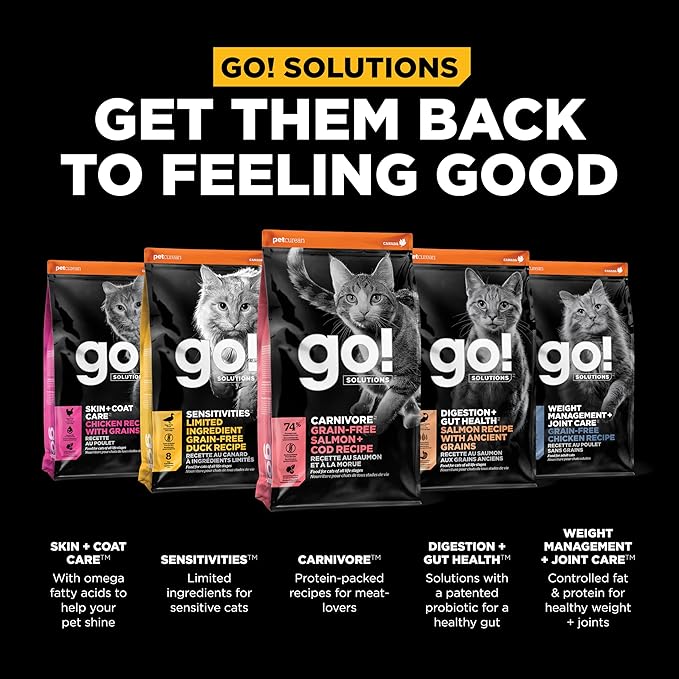 Go! Solutions Carnivore Salmon + Cod Grain-Free Dry Cat Food, Our Highest-Protein Kibble Made with Real Meat & Fish, Chicken-Free Recipe, for Kittens, Adults & Seniors, 3 lb Bag