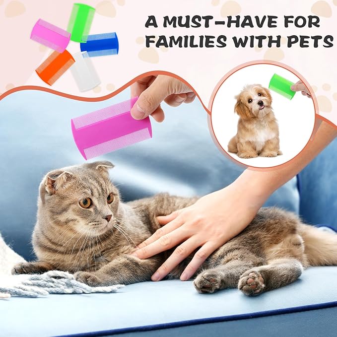 100 Pcs Flea and Tick Grooming Tool - Double Sided Comb for Small Pets, Kittens and Puppies (5 Colors)