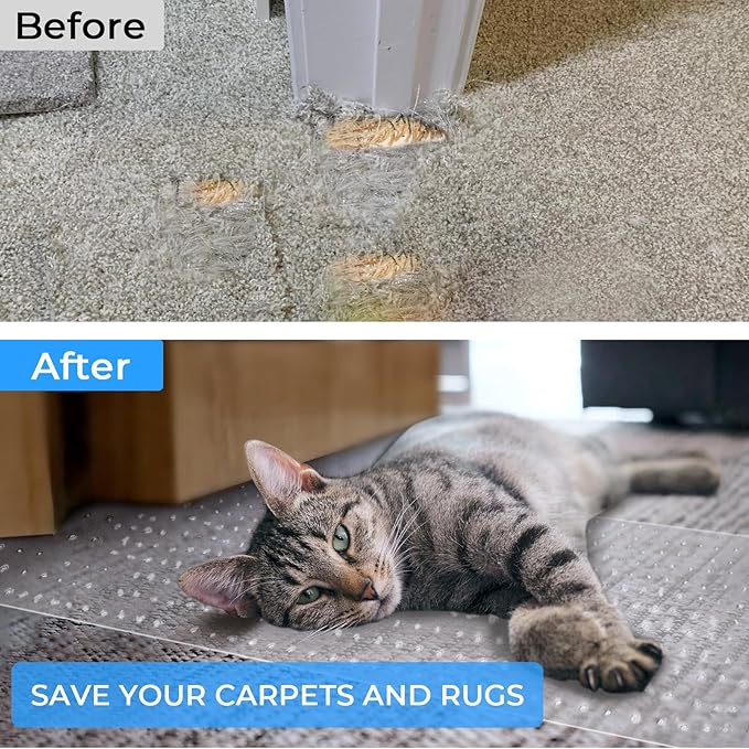 Carpet Protector for Pets Cat Scratch Carpet Protector Easy to Cut Plastic mat for Carpet Anti Scratch Under Door Mat Carpet Scratch Stopper from Cat Dog Scratching 3.6FT (Clear, 2pcs)