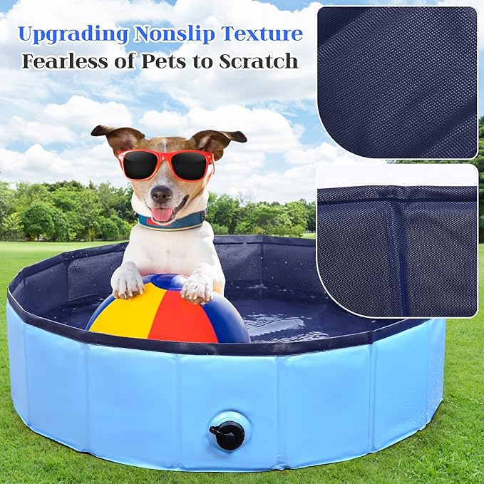 Foldable Dog Pool, Portable Pet Bath Tub and Kiddie Swimming Pool, Collapsible Bathtub for Puppies, Small, Medium and Large Dogs, Cats and Kids, 39.5 x 12 in, Blue