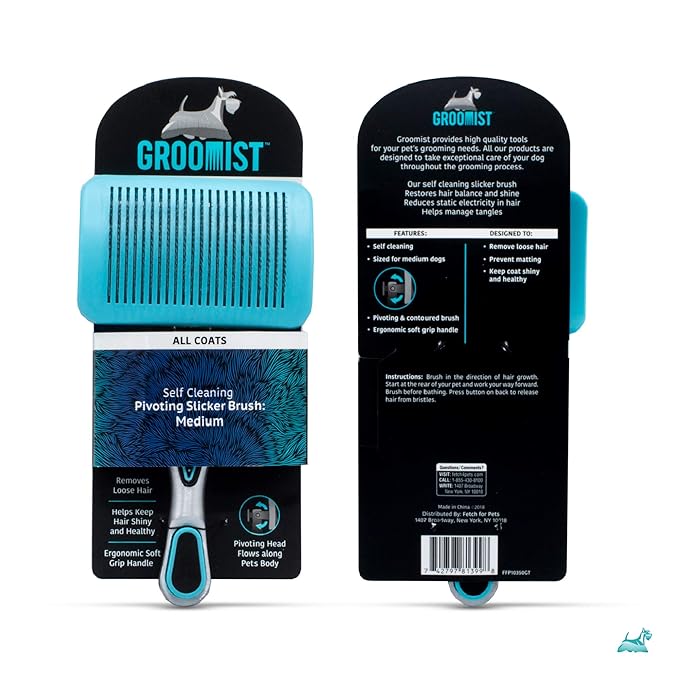 Ergonomic Pivoting Slicker Brush for Medium Dogs - Self Cleaning and Shedding Control for Loose Hair and Mats (Pack of 2)