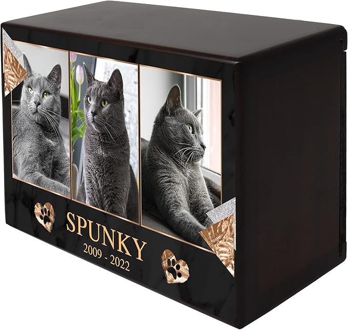 Custom Pet Keepsake Urns for Cats, Wooden Box for Pet Ashes with Photo for Your Beloved Pets, Pet Cremation Urns as Sympathy Gifts for Pet Lovers - Small, 6" x 4" x 2.75" Pet Urn (Spunky)