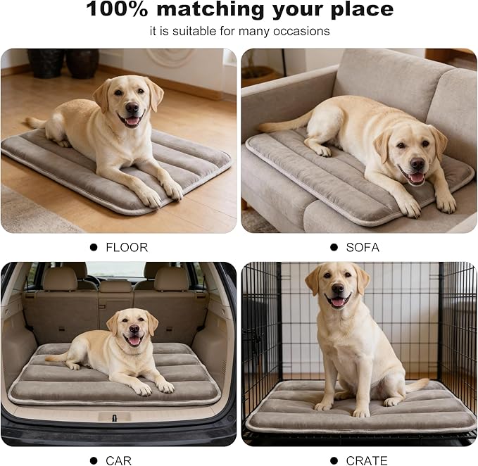 Dog Crate Pad, Ultra Soft & Anti-Slip Kennel Mat, Secure Fit for Metal Crates & Dog Cages, Washable Cozy Bed for Small Medium Large Dogs (Light Brown, L(34"*20"*1.5"))