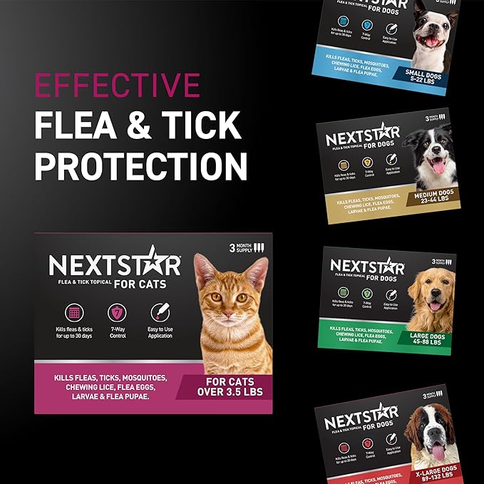 NEXTSTAR Flea and Tick Prevention for Cats, Repellent and Control, Fast Acting Waterproof Topical Drops, Flea Prevention for Cats Over 3.5 lbs, 1 Month Dose