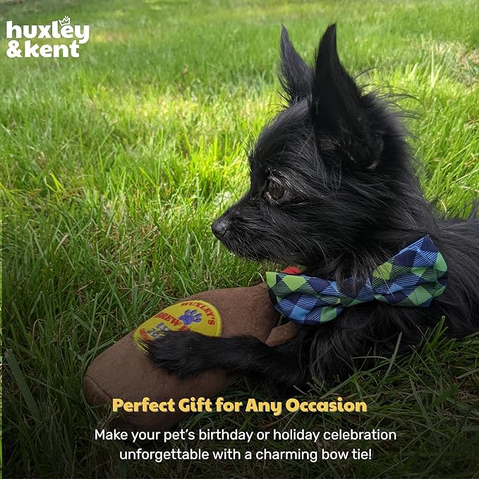 Huxley & Kent Pet Bow Tie for Dogs & Cats - Adjustable Hook & Loop Collar Accessory - Cute & Comfortable for Holidays & Celebrations - Navy Check, Large