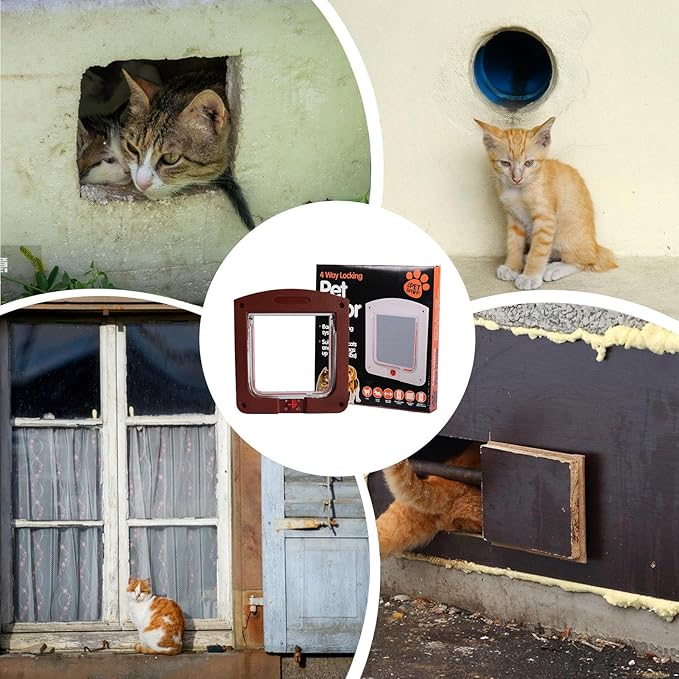 Cat Door | 4-Way Locking Puppy Flap for Exterior Door | Weatherproof Puppy Flaps for Bedroom Basement Garage Pet Parents Homeowners Apartment Animal Lovers Property Managers