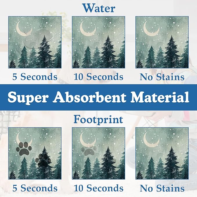 Mysty Winter Fores Pet Feeding Mat–Christmas Stocking Quick Dry Absorbent Dog Cat Food Mat, Non Slip Waterproof Bowl Placemat for Messy Eaters, Pet Accessories for Floors 16"x24"