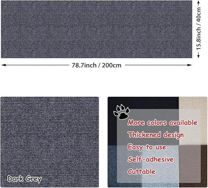 NATUYA Cat Scratch Couch Furniture Protector, 78.7"x15.8" Self-Adhesive Cats Scratching Pad Deterrent, Trimmable DIY Climbing Cat Scratcher(Drak Gray)