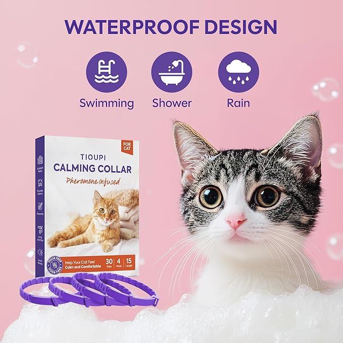 Cat Calming Collar, 4-Pack Pheromone Collars for Cats (Purple) – Adjustable Breakaway, Water Resistant, Stress & Anxiety Relief, Helps Reduce Scratching, Noise Fear & Separation Anxiety