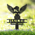 Personalized Custom Dog Memorial Grave Marker with Wings, Metal Loss of Dog Headstone Pet Plaque Burial Stake for Outdoors Cemetery Yard