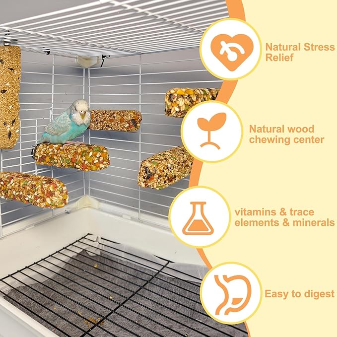6PCS Parakeet Treat,Natural Parrots Treat Sticks,Vegetable & Grain Flavor Crunch Sticks,Bird Treats for Cockatiel Budgies Lovebirds Conure Canary Finches