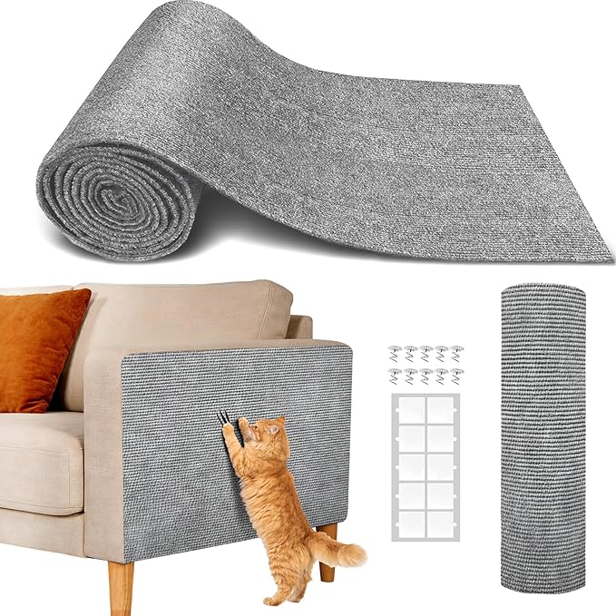 78.7"x15.8" Cat Scratch Mat,Trimmable Self-Adhesive Carpet,DIY Climb Cat Scratcher for Cat Couch Furniture or Wall Protector, Cat Scratching Post Tower Replacement Pads (LightGrey, 78.7x15.8In)