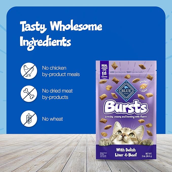 Blue Buffalo Bursts Crunchy & Creamy Cat Treats, Great for Training, Delish Liver & Beef, 5-oz Bag