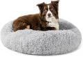 PetAmi Calming Dog Bed for Small & Medium Dogs and Cats, 30 Round Donut Dog Bed, Washable Fluffy Faux Fur Puppy & Cat Bed, Anti-Anxiety Plush Cuddler Pet Bed with Anti-Slip Bottom - Light Gray