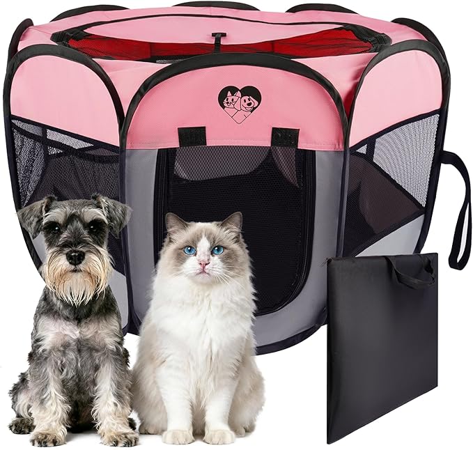 Dog Cat Playpen, Portable Foldable Dog Playpen Outdoor/Indoor Tent Crate Cage with Zipper Top Cover Door for Small Pet, Enclosed Dog Kennel for Kitten/Rabbit/Puppy