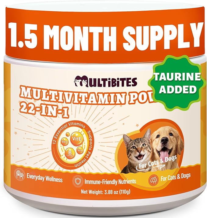 22-in-1 Dog Vitamins Powder All-in-One Multivitamin for Dogs & Cats, Colostrum, Taurine, Itch Relief, Immune Support, Digestive Support, Chicken Flavor Pet Vitamins and Supplements, 3.88oz