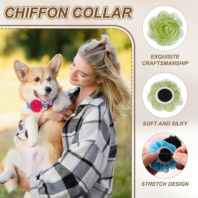 Dog Collar Flowers, Pet Flower Charms Soft Chiffon Cat Collar Bow Tie Floral Grooming Supplies, Intended for Dog