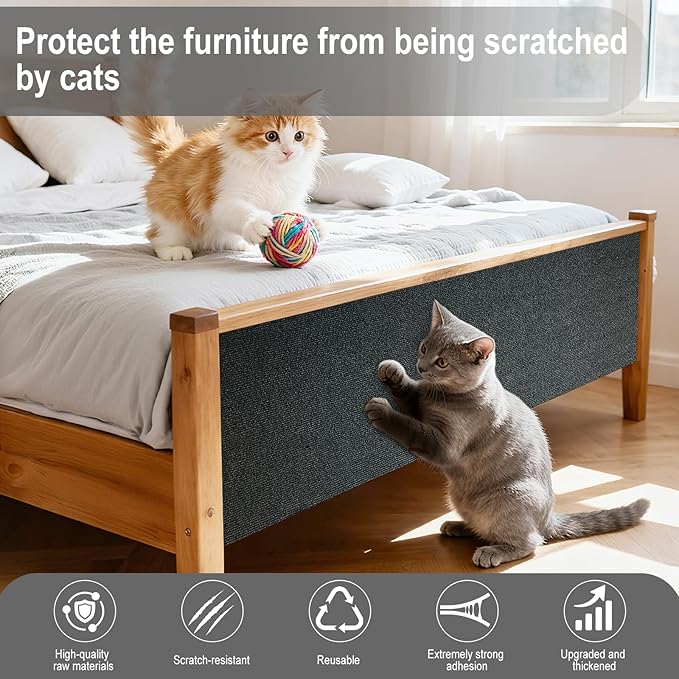 2 Pcs 39.4"X15.8" Cat Scratch Mat for Furniture and Wall Protectors, Trimmable Self-Adhesive Cat Scratch Pads, DIY Cat Scratcher for Covering Cat Tower and Couch Protector (Dark Gray)