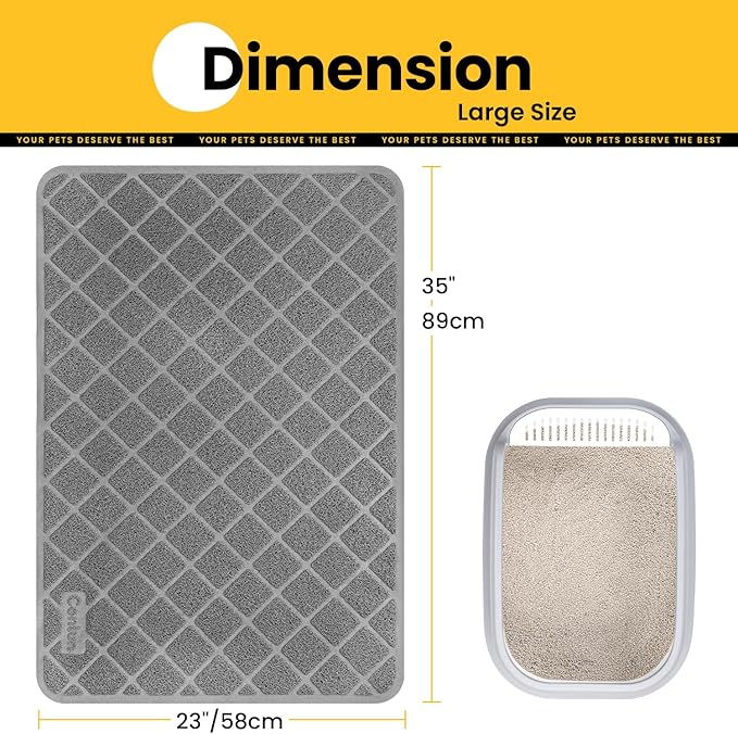 Conlun Cat Litter Mat Litter Trapping Mat, 35" x 23" Premium Durable PVC Grid Mesh with Scatter Control, Non-slip, Less Waste Cat Litter Box Mat, Grey 2 Pack