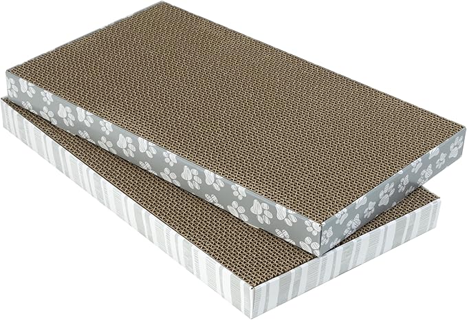 Kitty City Cat Scratcher– 2-Pack Durable Corrugated Cardboard Scratch Pads with Catnip – Double-Sided for Longer Use, Cat Claw Maintenance & Furniture Protection - Size: 10" x 18" - Grey & White