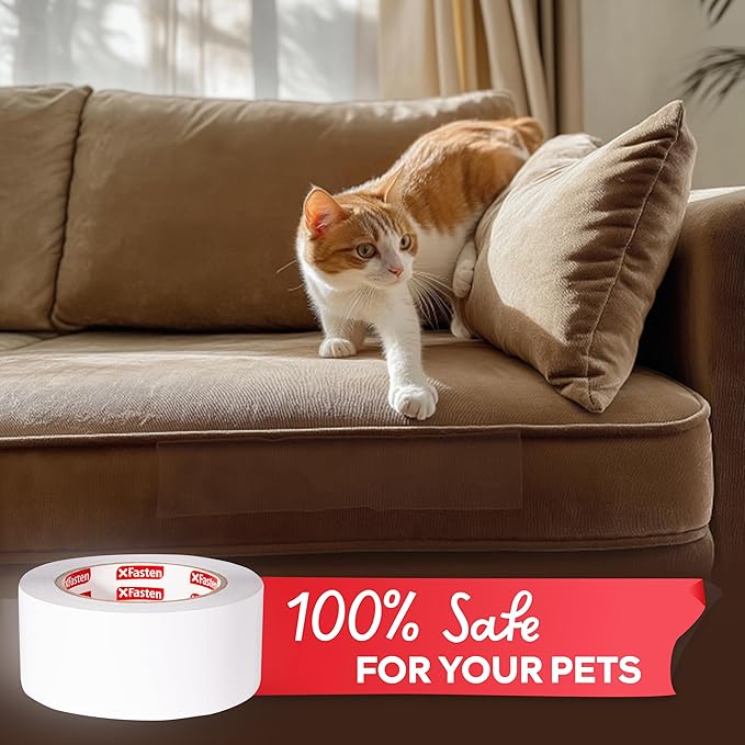 XFasten Anti-Scratch Cat Training Tape, Clear, 2.5-Inches x 15 Yards (Single Roll), Door, Couch, Furniture and Leather Scratch Guard Protector Tape for Cats and Pets
