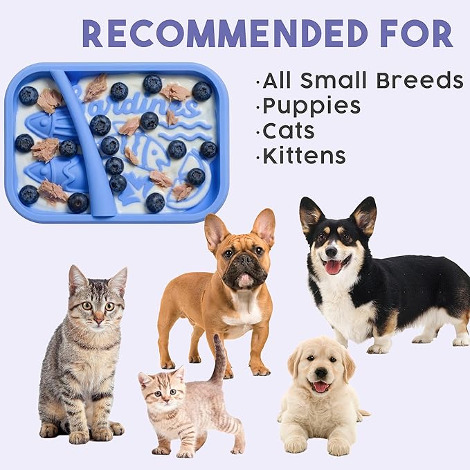 Awoo Sardina - Silicone Dog & Cat Lick Mat + Slow Feeder with Suction Cups - Non-Slip, Dishwasher Safe Pet Dish - Extends Mealtime for Fast Eaters & Reduces Anxiety - for Wet & Dry Food (Cobalt)