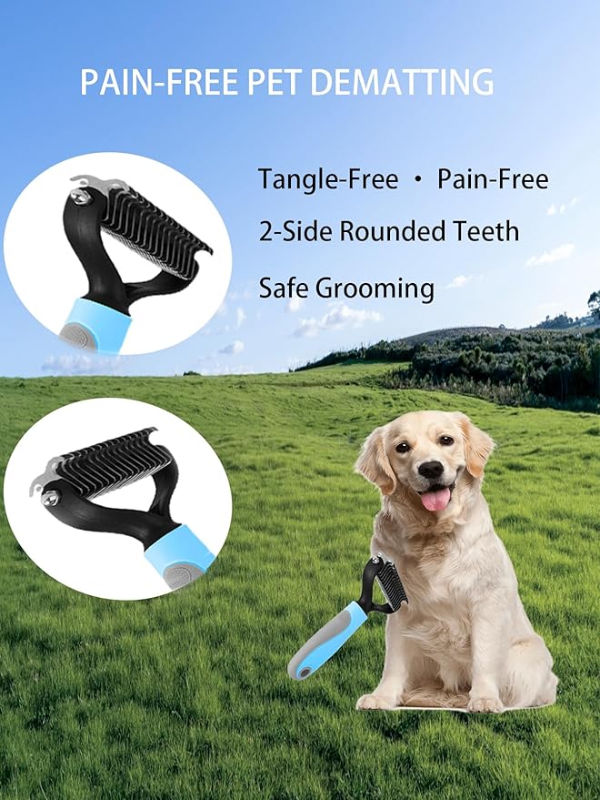 Dog Cat Grooming Kit, Brushes, Dematting Rake and Comb, Nail Clipper, Nail File, Flea Comb (Blue 6 Kits)
