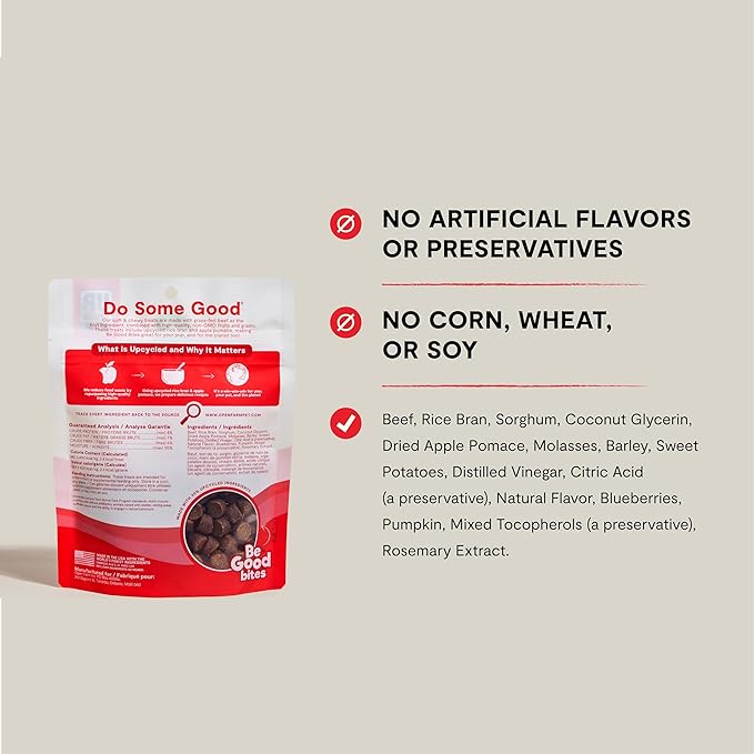 Open Farm, Be Good Bites, Soft Dog Training Treats, Small & Chewy, Made with Ethically & Sustainably Sourced Ingredients, Non-GMO Fruits & Grains, Grass-Fed Beef Recipe, 6oz Pouch