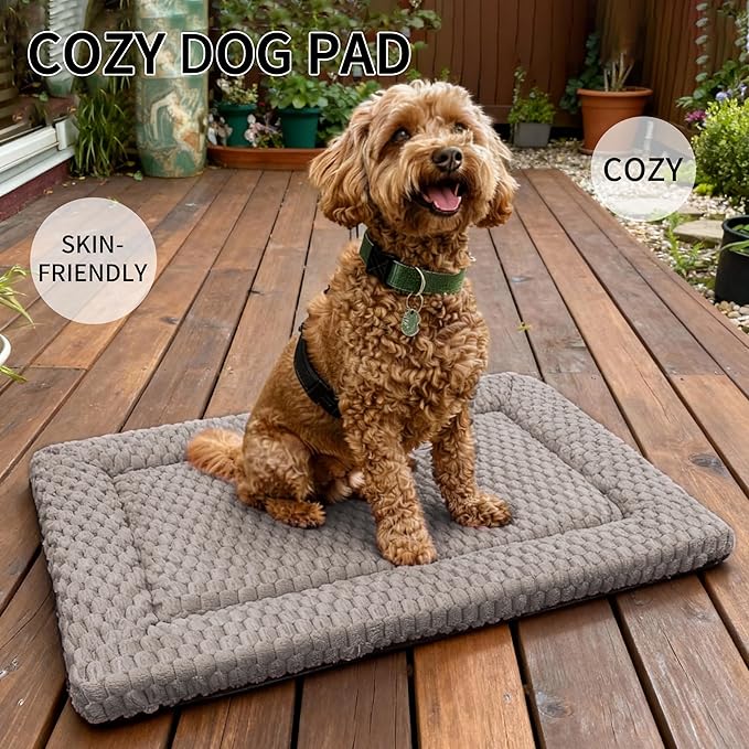 Dog Bed Mat - Dog Crate Pad - Reversible Mat for Pet Comfort - Soft Bed Crate Pads for All Seasons - Durable, Machine Washable Mat for Crates, Travel, and Home (Light Gray, 24" L*18" W*1.5" Th)