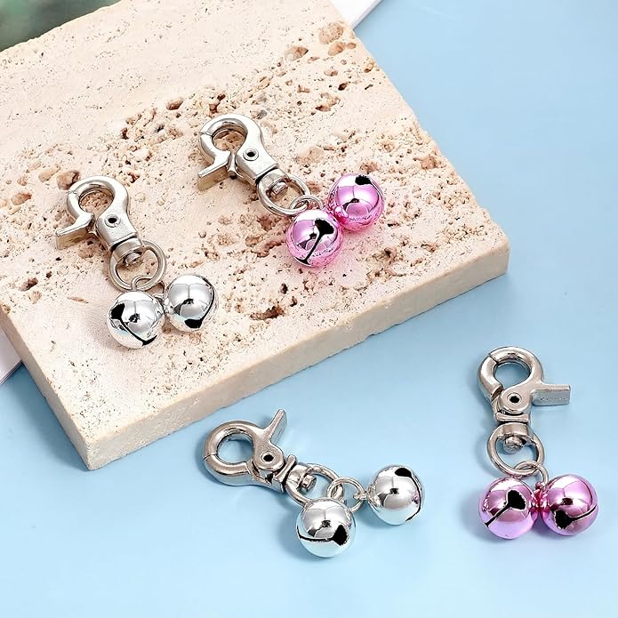 4PCS Bells for Dog Collars Cat Bells for Collar Loud Stainless Steel Dog Bell for Collar Accessories Training Collars Charm with Heavy Duty Snap Clips Christmas Gift (Silver & Purple)