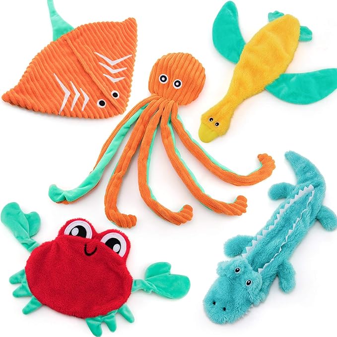 AWOOF 5 Pack Dog Squeaky Toys - No Stuffing, Durable Chew Toy Set for Puppy, Small to Large Dogs