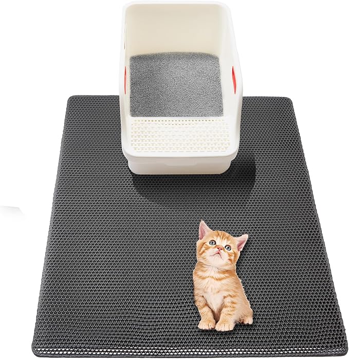 Large Cat Litter Box Mat,35"X 25" Litter Trapping Mat for indoor Cat, Litter box Mat for Floor, 2 Layer Litterbox Catcher Rug for Kitty Pet,Waterproof Urine Proof, Clean Easily, Non-Slip
