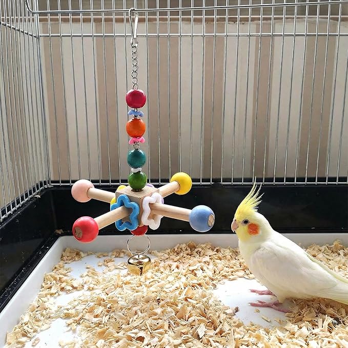2 Pcs Bird Spinner Toys for Parrots with Bells, Parrot Chewing Hanging Toys for Small and Medium Birds, Parakeet, Cockatiel, Conure, Lovebird, Budgie, Cage Toy