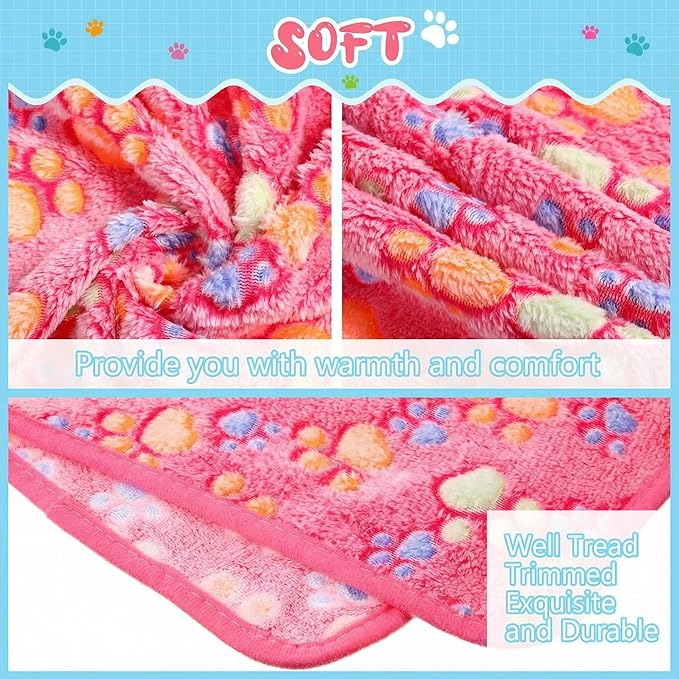 Tatuo 4 Pcs Dog Blanket for Pet Puppy Teething Toys Paw Print Fleece Blanket for Pet Cat Soft Warm Sleep Mat Guinea Pig Cage Mat(Small(24 x 16 Inch),Pink)