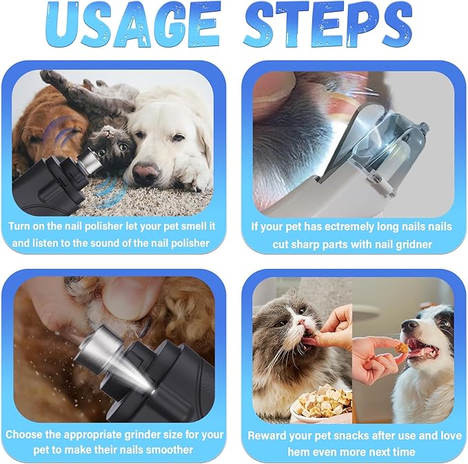 2-in-1 Cat Nail Clippers & Dog Nail Clippers Trimmers for Large Medium Small Dogs Cats Claw Trimmer Quick Sensor and Safety Guard USB Rechargeable with 2 LED Lights Dogs Nail Trimmer