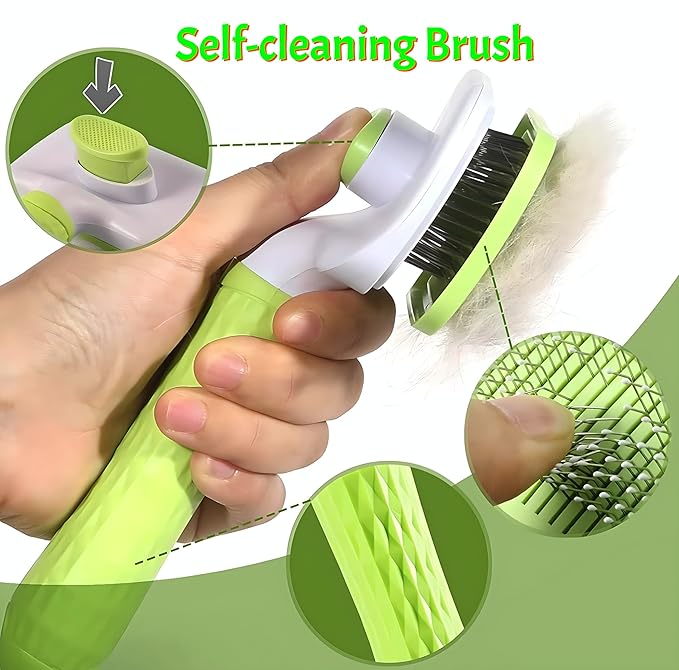 Versatile Pet Grooming Brush and Deshedding Tool - Gently Removes Loose Undercoat for Cats and Dogs, Suitable for Pet Massage (Green Light)